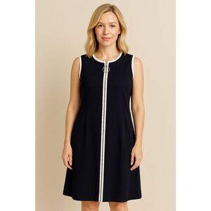 Ivy Lane navy and white piping zipper front dress large